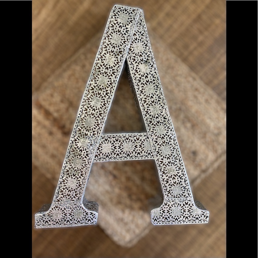 BEAUTIFUL Large Silver Alphabet Wall Decor Letter "A" Pierced Metal Design